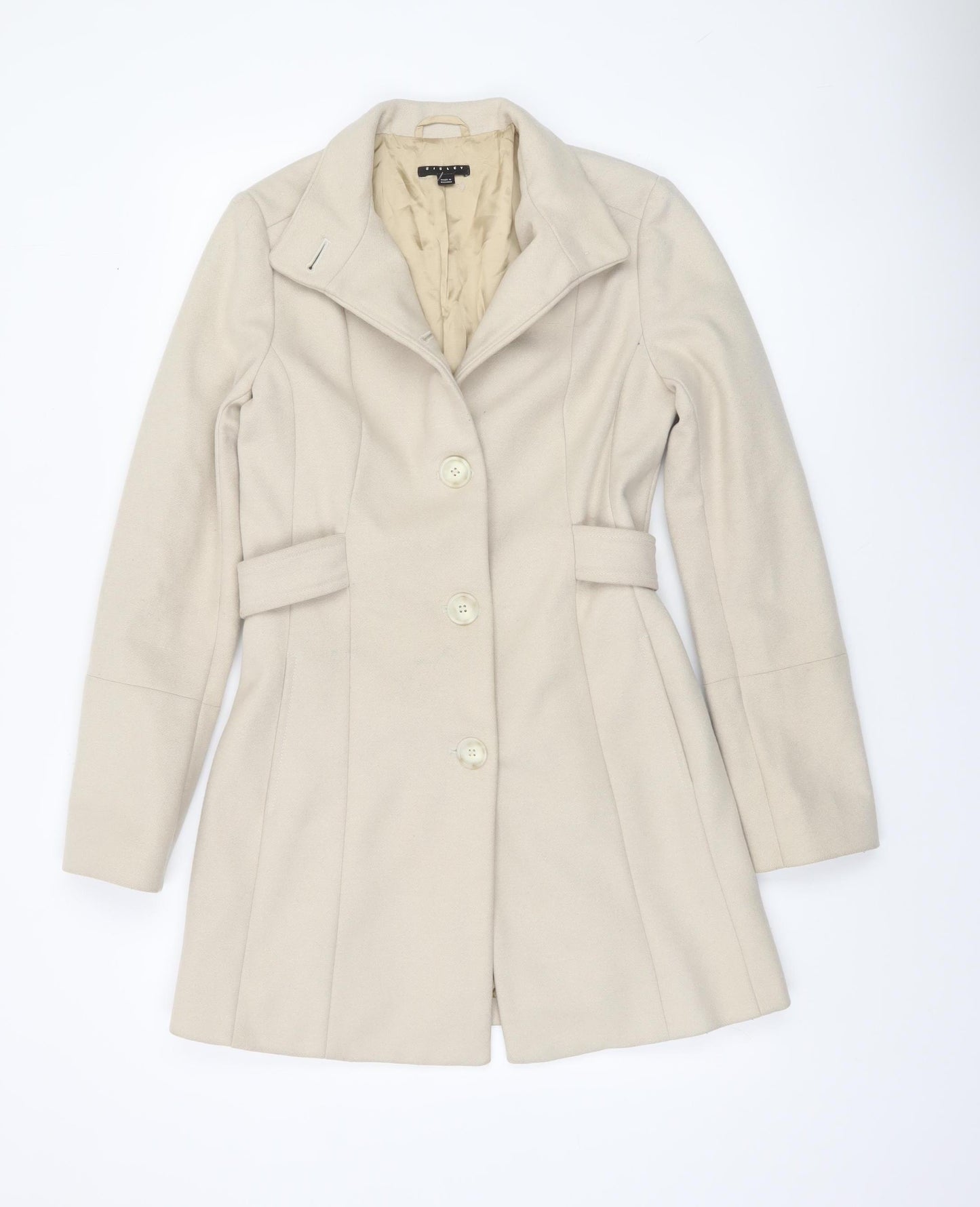 Sisley Women Beige Wool Cashmere Blend Mid-Length Coat Size 12