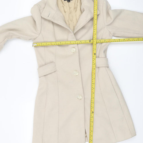 Sisley Women Beige Wool Cashmere Blend Mid-Length Coat Size 12
