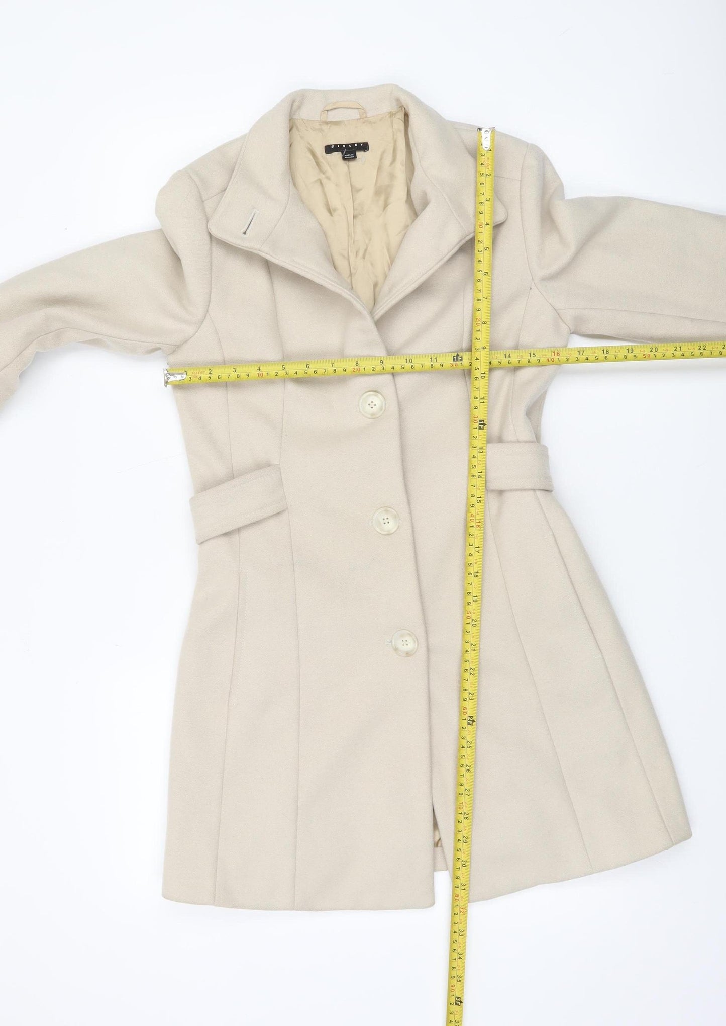 Sisley Women Beige Wool Cashmere Blend Mid-Length Coat Size 12