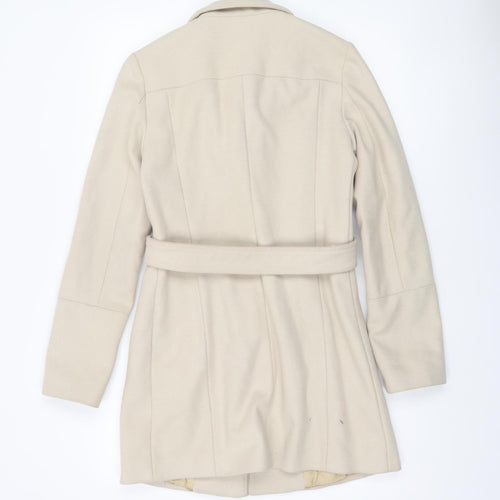 Sisley Women Beige Wool Cashmere Blend Mid-Length Coat Size 12