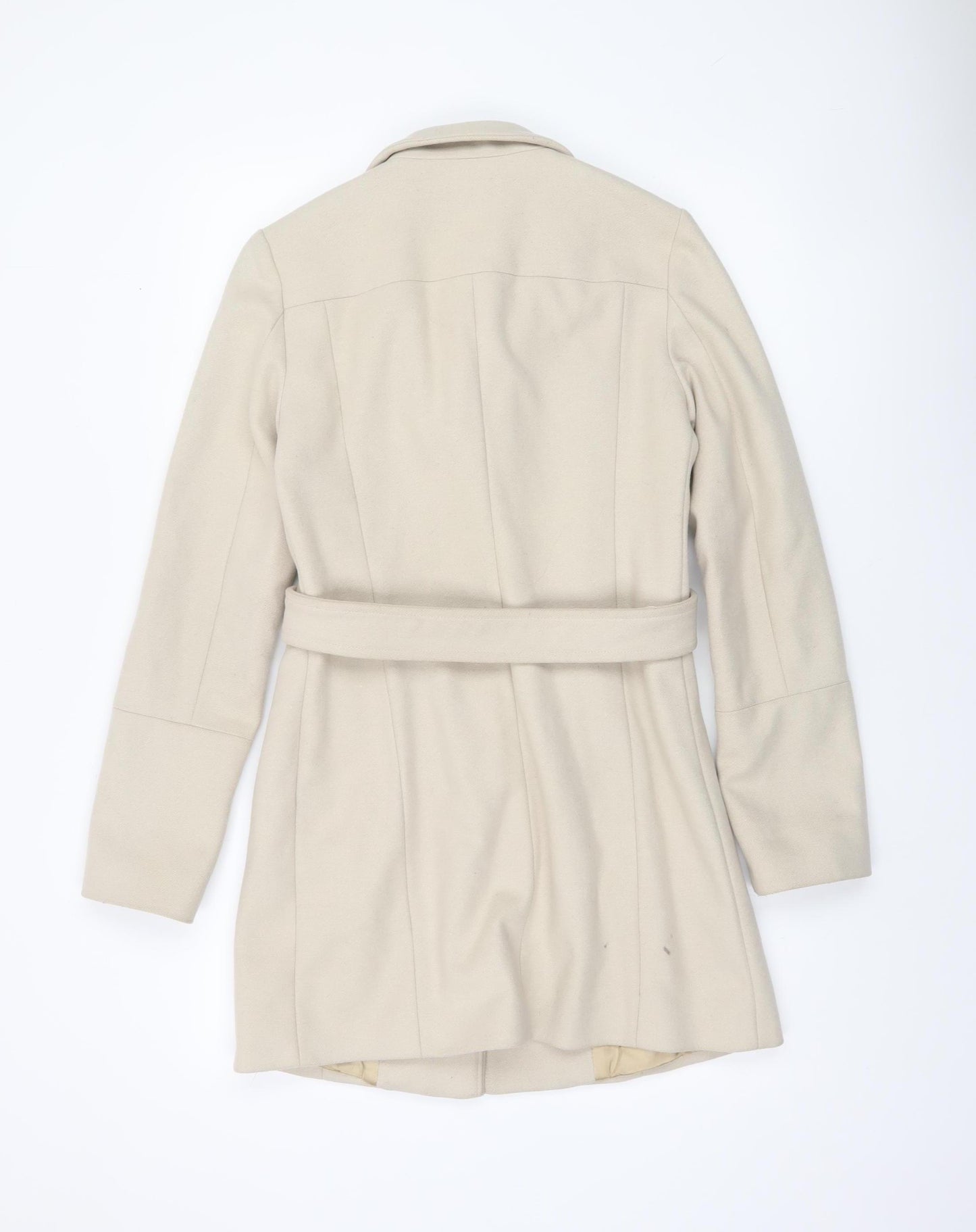 Sisley Women Beige Wool Cashmere Blend Mid-Length Coat Size 12