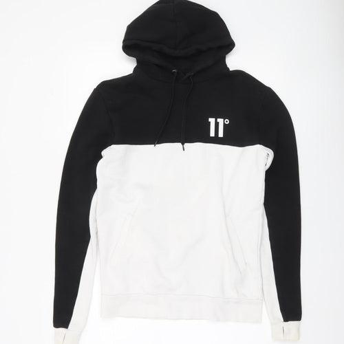 11 Degrees Men's Black White Pullover Hoodie XS Regular Fit