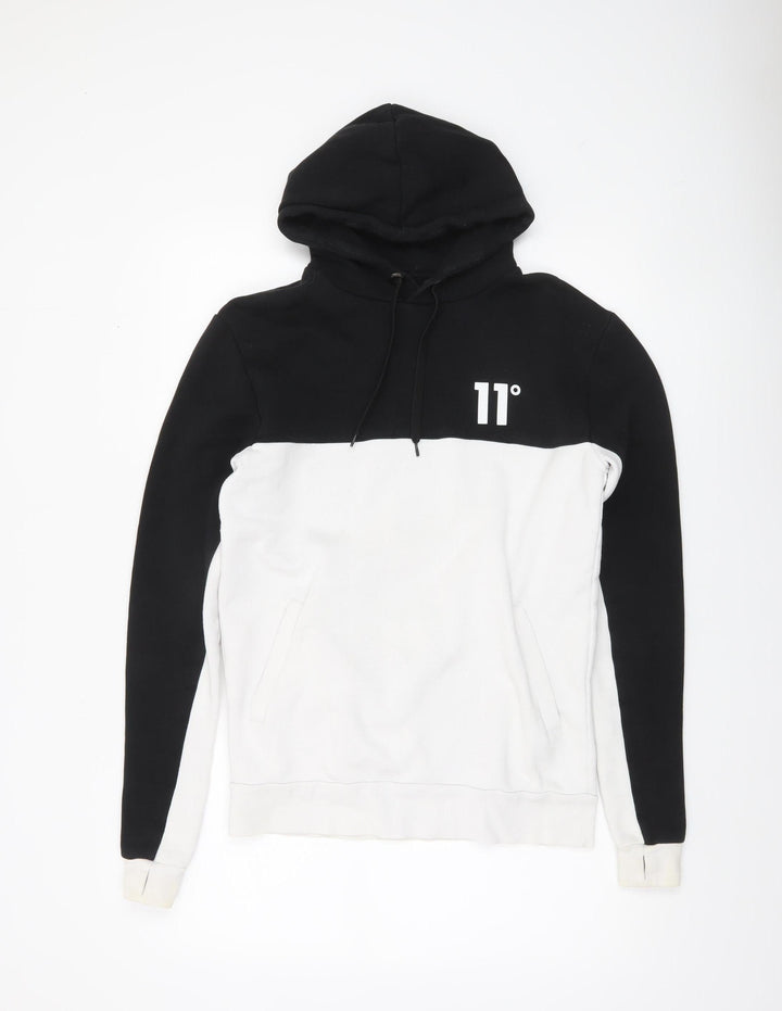 11 Degrees Men's Black White Pullover Hoodie XS Regular Fit