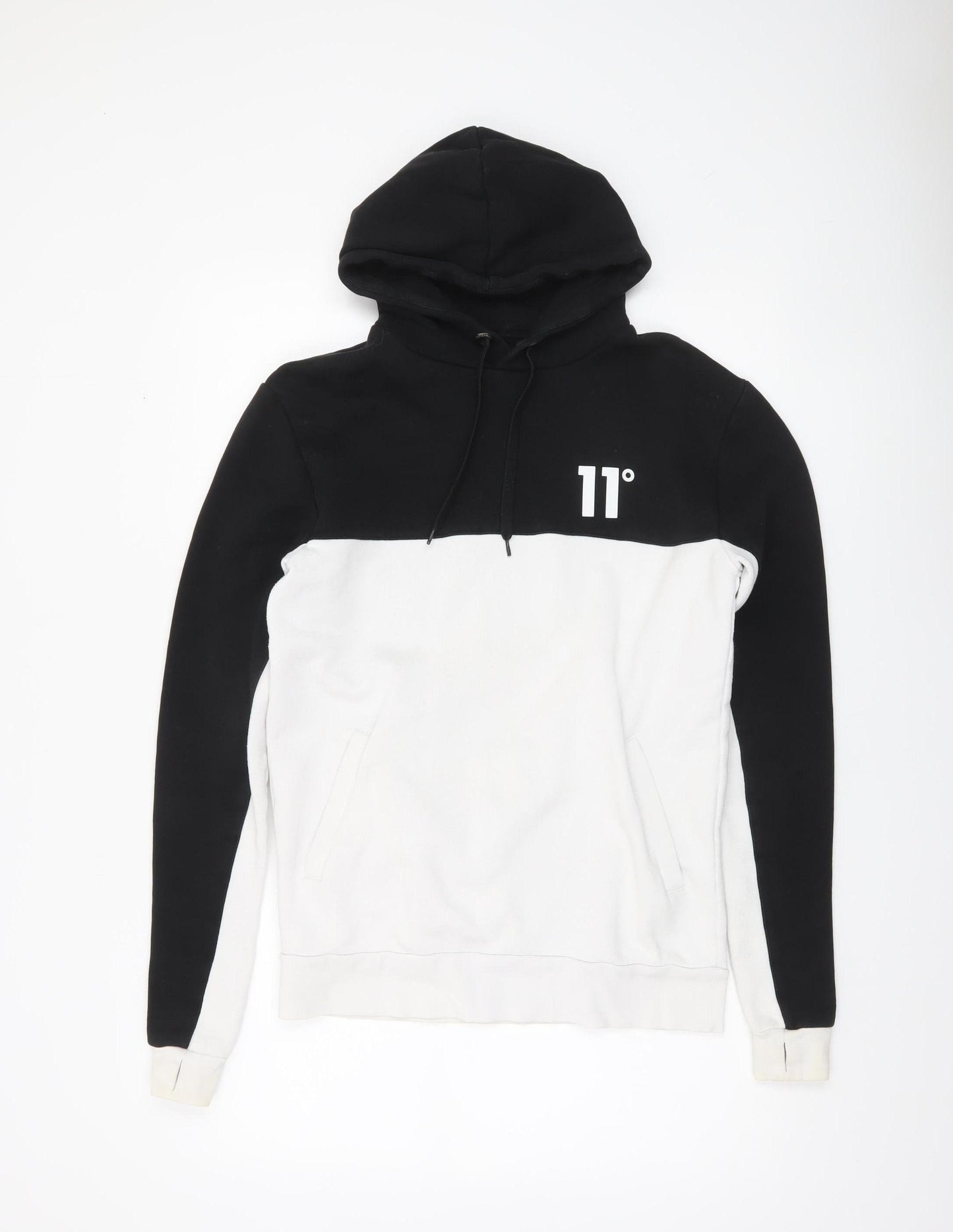 11 Degrees Men's Black White Pullover Hoodie XS Regular Fit