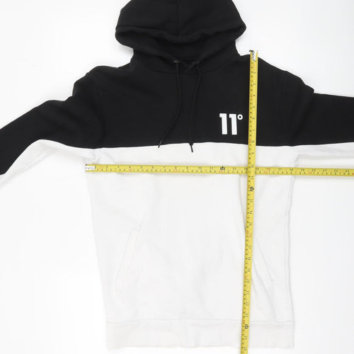 11 Degrees Men's Black White Pullover Hoodie XS Regular Fit