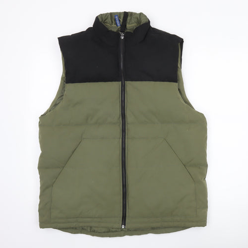 H&M Divided Men's Green Puffer Waistcoat L Regular Full Zip Casual
