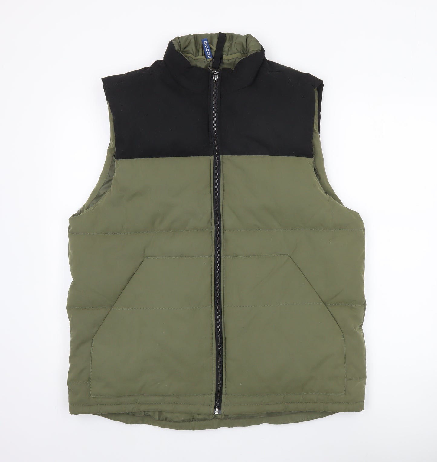 H&M Divided Men's Green Puffer Waistcoat L Regular Full Zip Casual