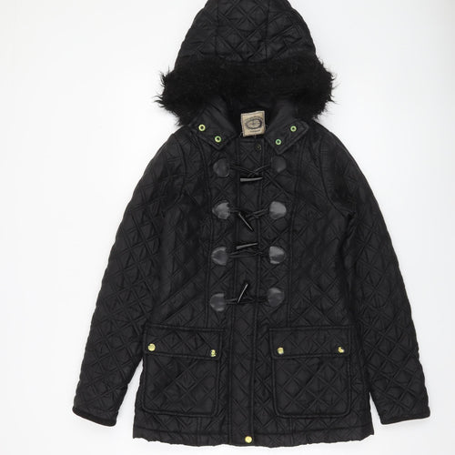 New Look Women’s Black Quilted Hooded Toggle Coat Size 8
