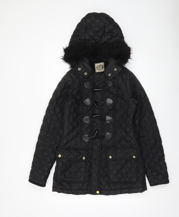 New Look Women’s Black Quilted Hooded Toggle Coat Size 8