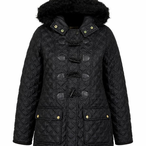New Look Women’s Black Quilted Hooded Toggle Coat Size 8
