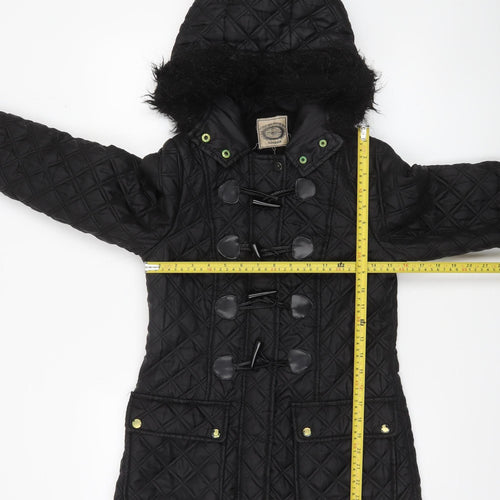 New Look Women’s Black Quilted Hooded Toggle Coat Size 8