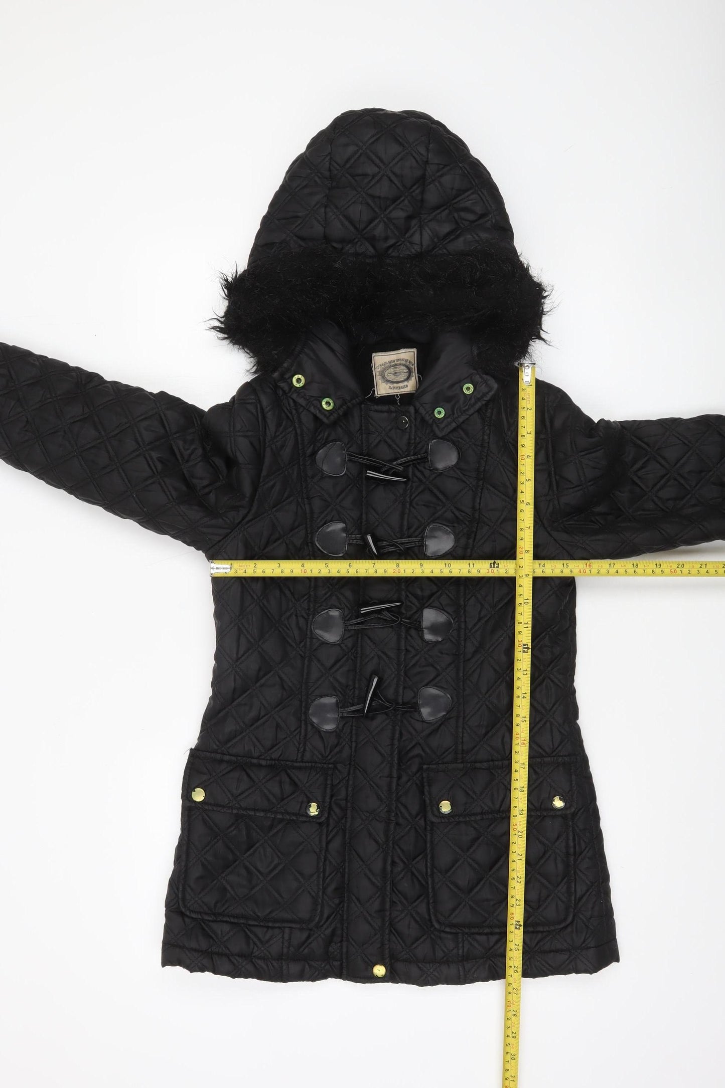 New Look Women’s Black Quilted Hooded Toggle Coat Size 8