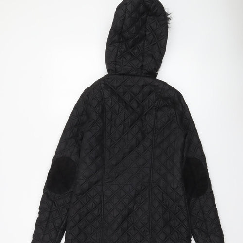 New Look Women’s Black Quilted Hooded Toggle Coat Size 8