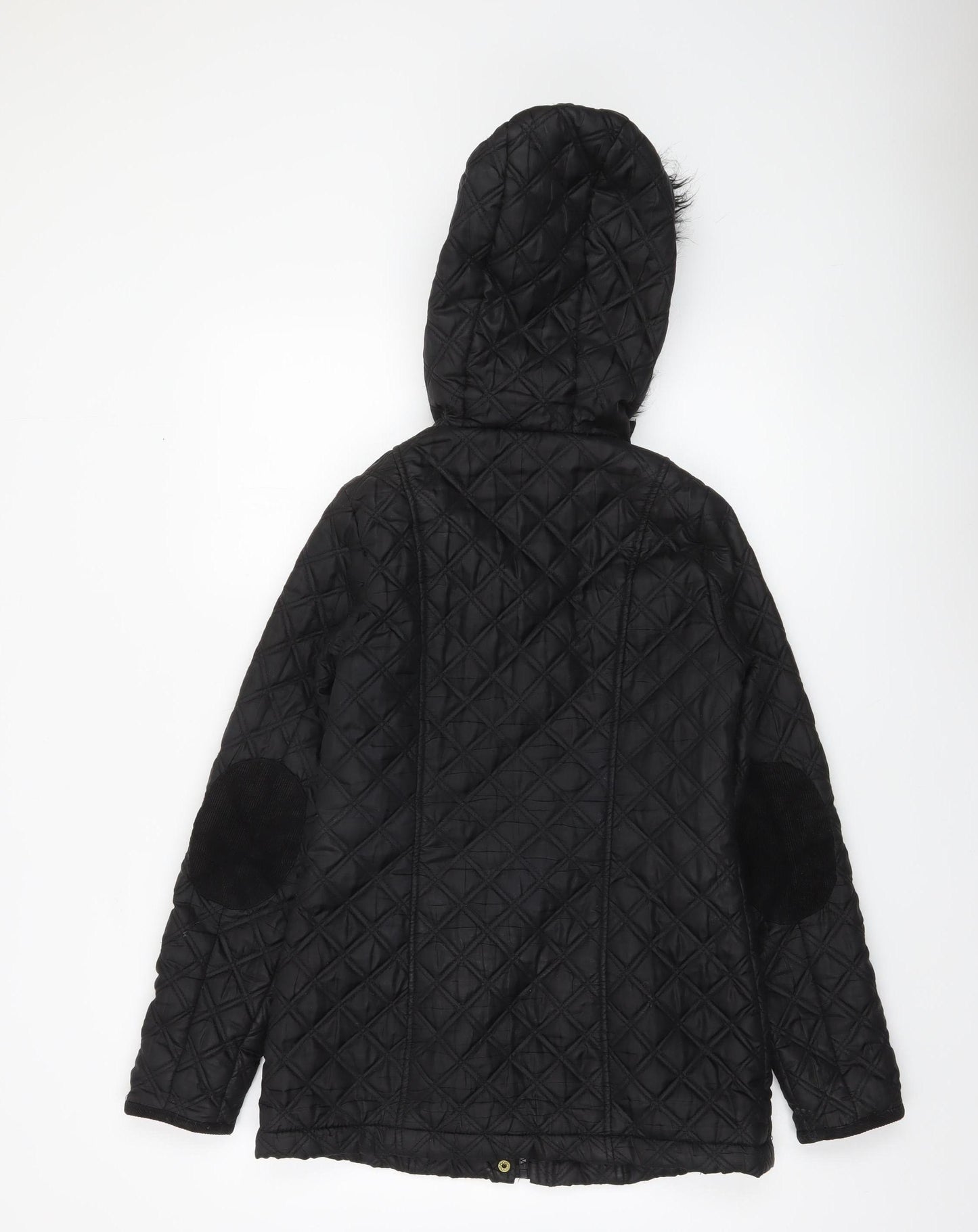 New Look Women’s Black Quilted Hooded Toggle Coat Size 8
