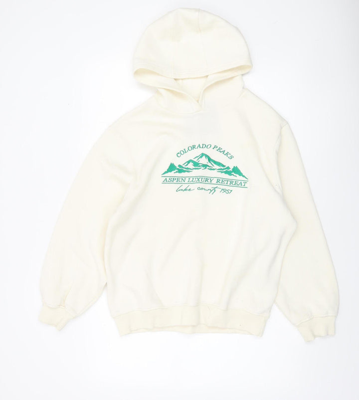 Threadbare Women’s Ivory Pullover Hoodie XS Cotton Blend Aspen Print