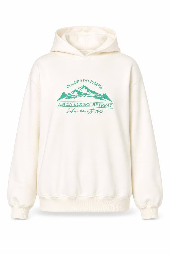 Front view of Threadbare Women’s Ivory Pullover Hoodie XS Cotton Blend Aspen Print