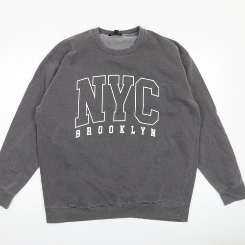 QED London Men's Grey NYC Brooklyn Sweatshirt L Pullover Crew Neck