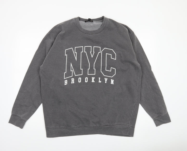 QED London Men's Grey NYC Brooklyn Sweatshirt L Pullover Crew Neck