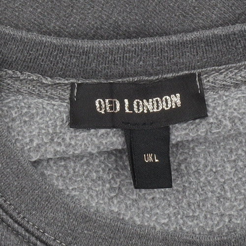 QED London Men's Grey NYC Brooklyn Sweatshirt L Pullover Crew Neck