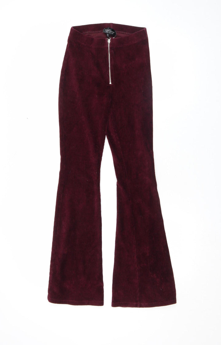Topshop Petite Women's Red Corduroy Flared Trousers UK 6