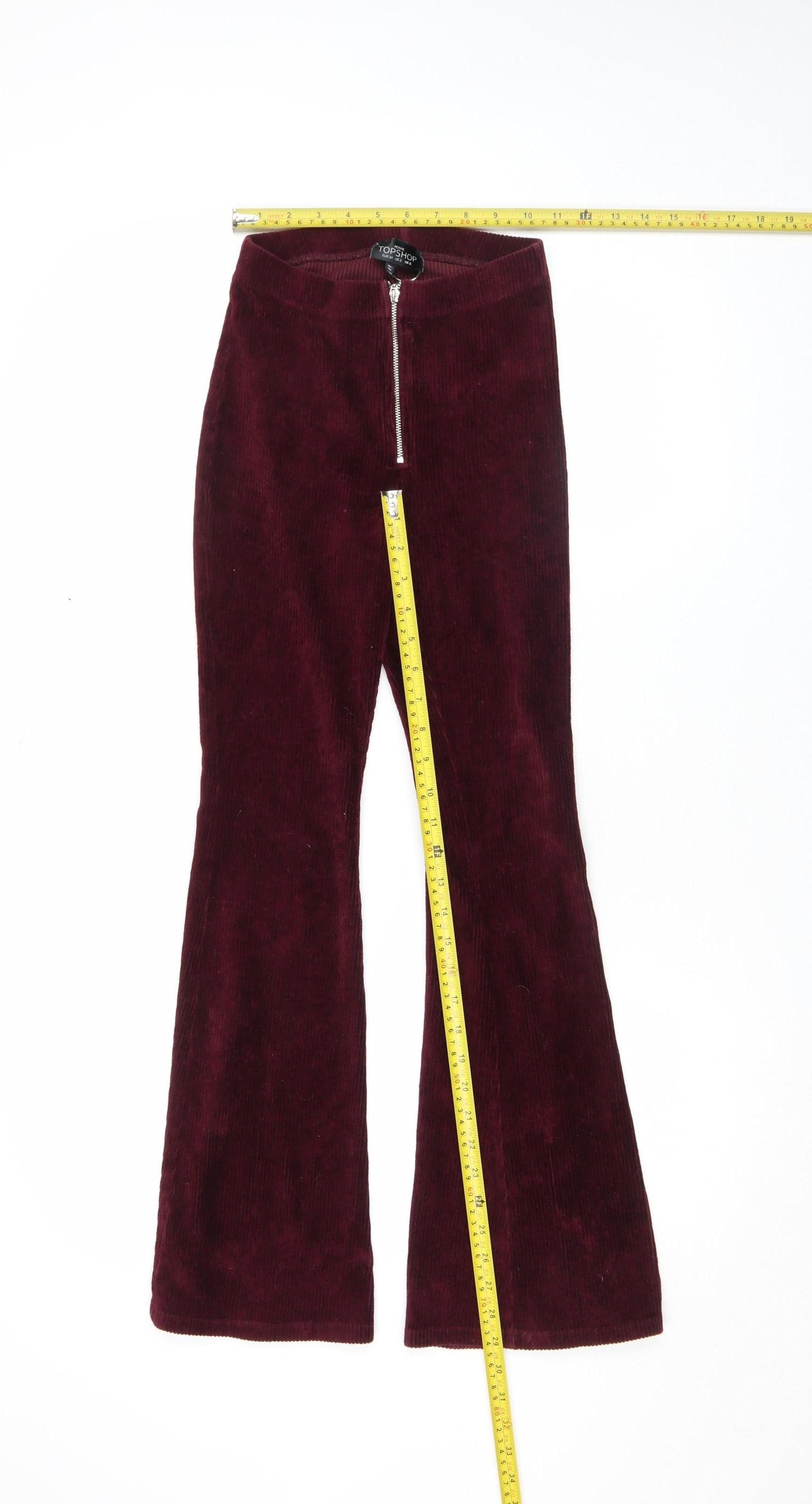 Topshop Petite Women's Red Corduroy Flared Trousers UK 6