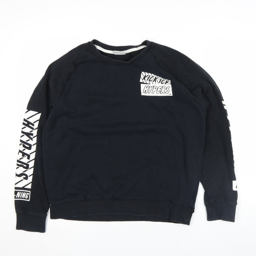 Li-Ning Boys Black Pullover Sweatshirt L Graphic Sports Logo Crew Neck