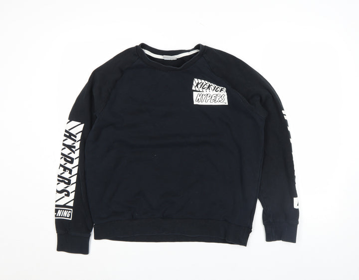Li-Ning Boys Black Pullover Sweatshirt L Graphic Sports Logo Crew Neck