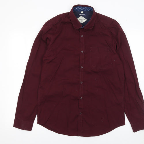 Threadbare Men's Red Long Sleeve Regular Fit Cotton Shirt M