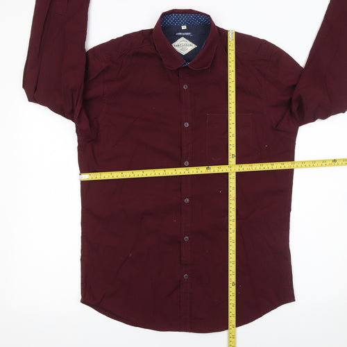 Threadbare Men's Red Long Sleeve Regular Fit Cotton Shirt M