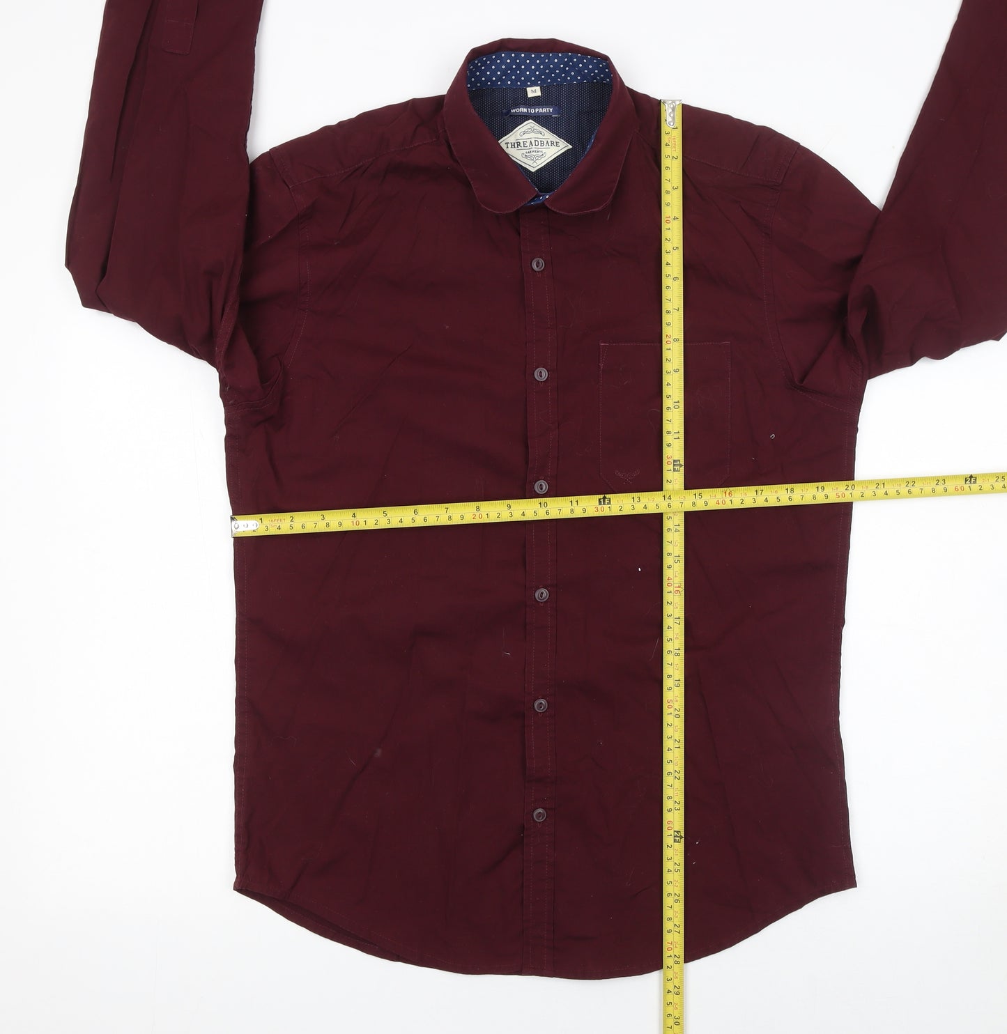 Threadbare Men's Red Long Sleeve Regular Fit Cotton Shirt M