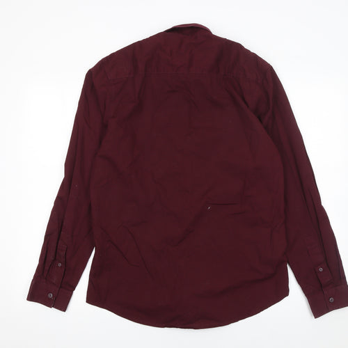 Threadbare Men's Red Long Sleeve Regular Fit Cotton Shirt M