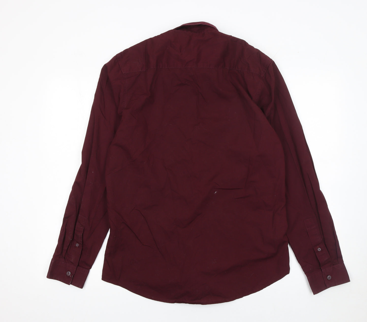 Threadbare Men's Red Long Sleeve Regular Fit Cotton Shirt M