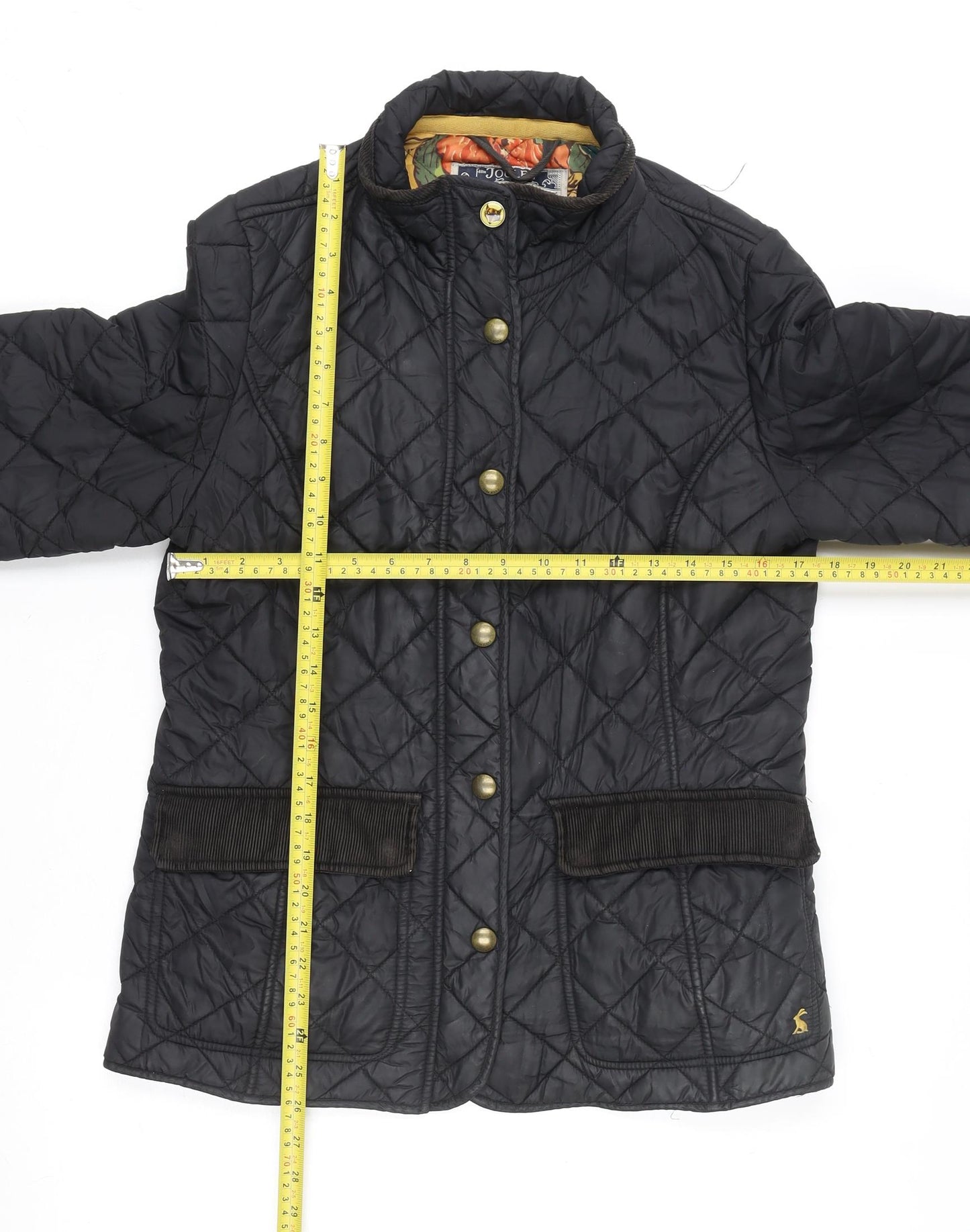 Joules Womens Black Quilted Mid-Length Jacket Size 14