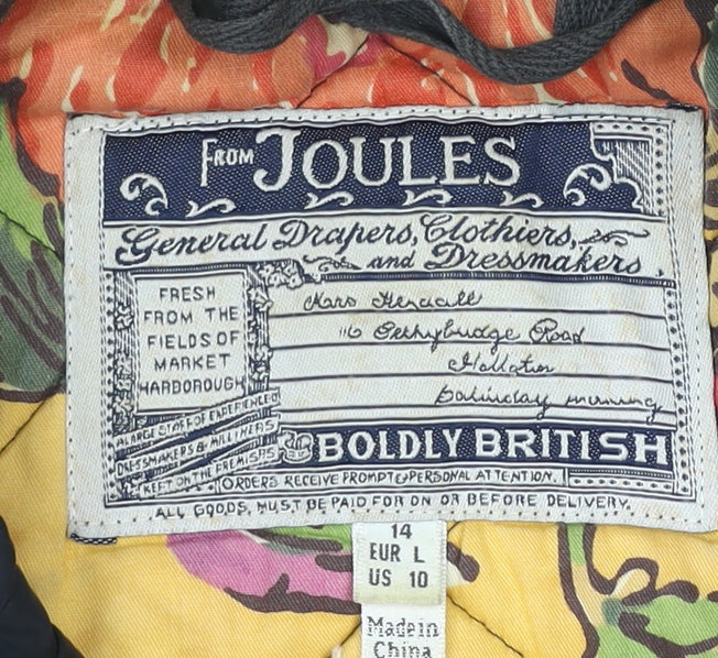 Joules Womens Black Quilted Mid-Length Jacket Size 14