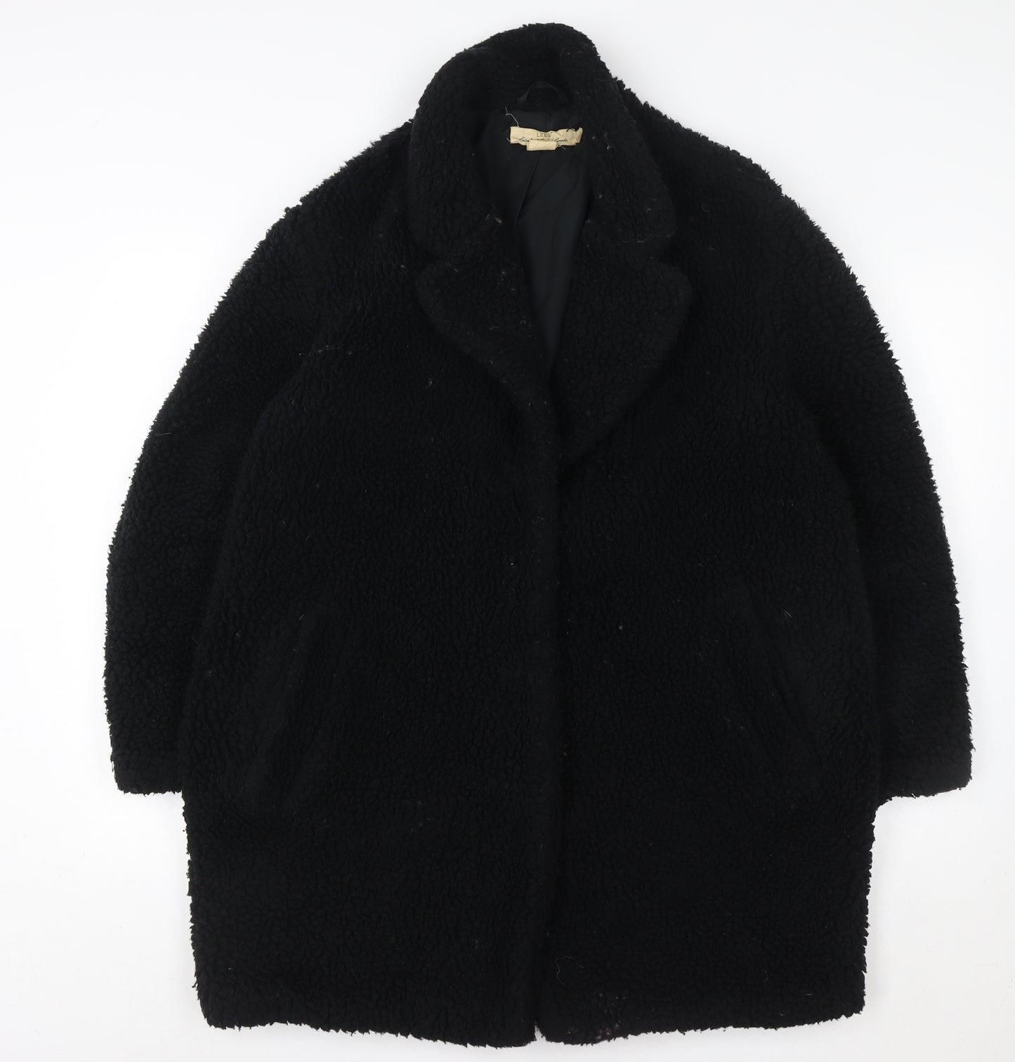 L.O.G.G. Womens Black Teddy Fleece Coat Size 10 Relaxed Fit Overcoat