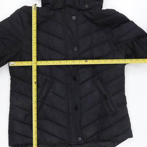 L.O.G.G. Womens Black Faux Fur Hooded Puffer Jacket Size 14