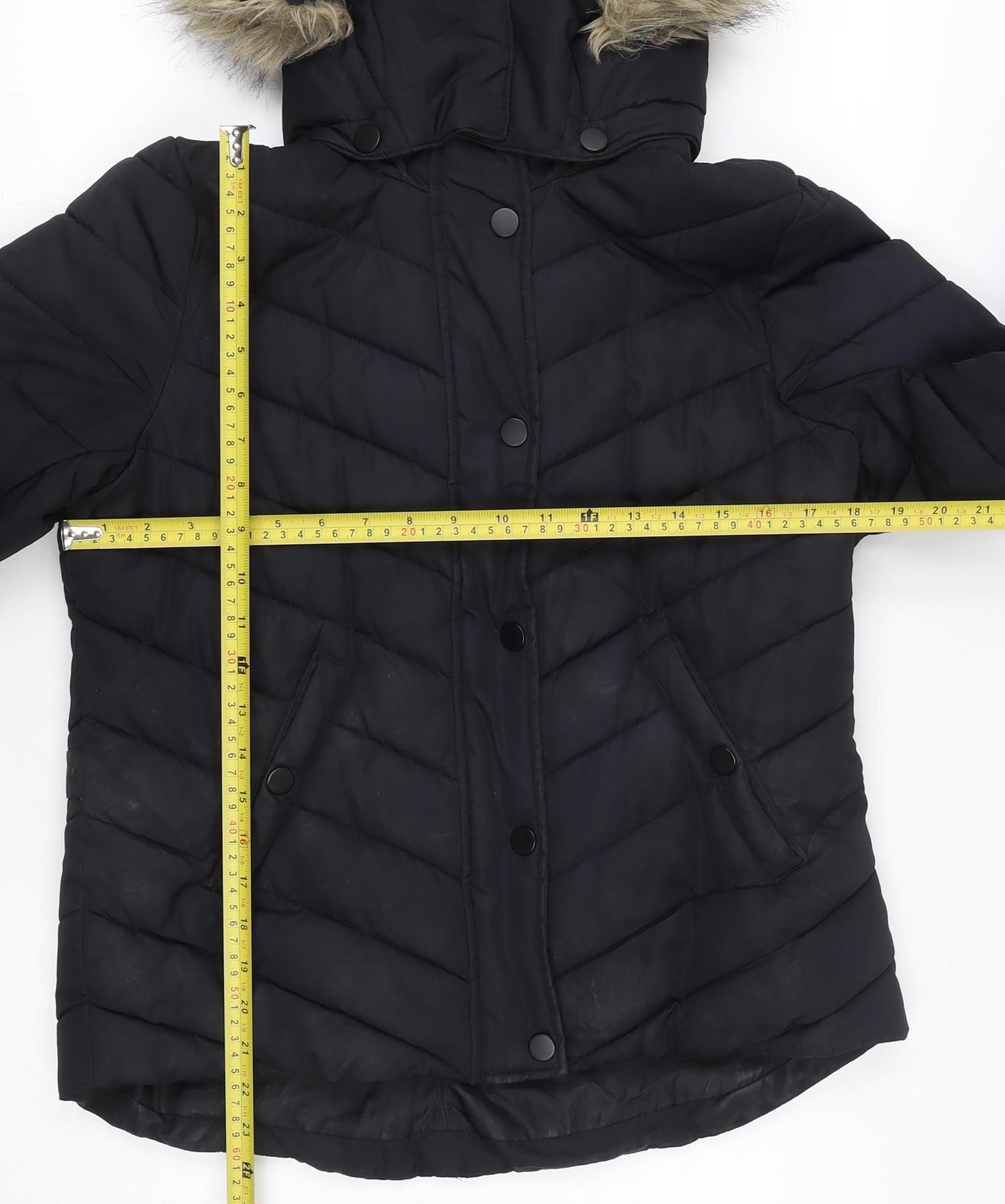 L.O.G.G. Womens Black Faux Fur Hooded Puffer Jacket Size 14