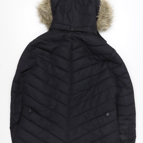 L.O.G.G. Womens Black Faux Fur Hooded Puffer Jacket Size 14