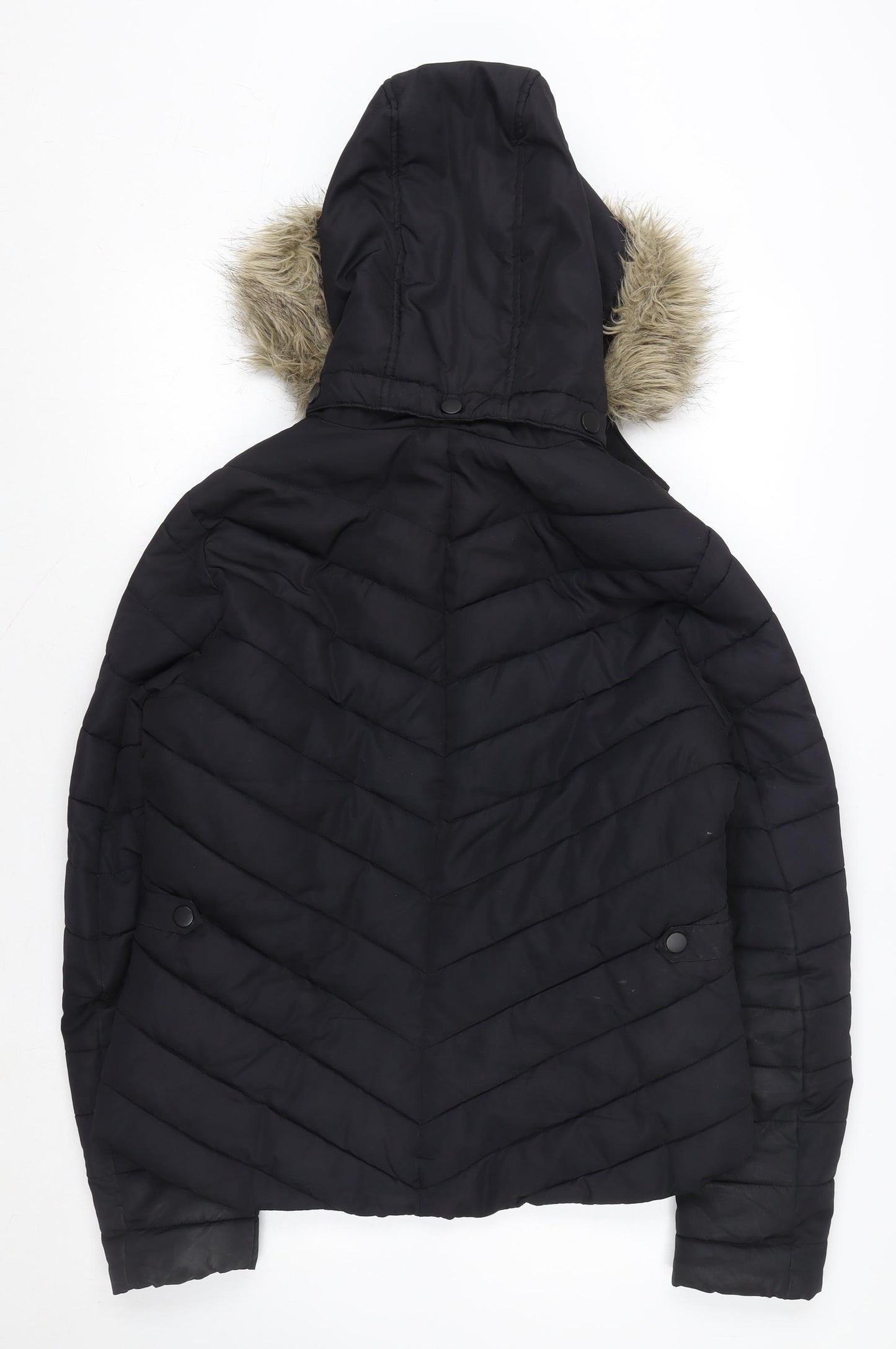 L.O.G.G. Womens Black Faux Fur Hooded Puffer Jacket Size 14