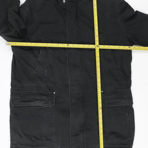 Next Men's Black Hooded Parka Coat Size M Regular Fit Cotton Blend