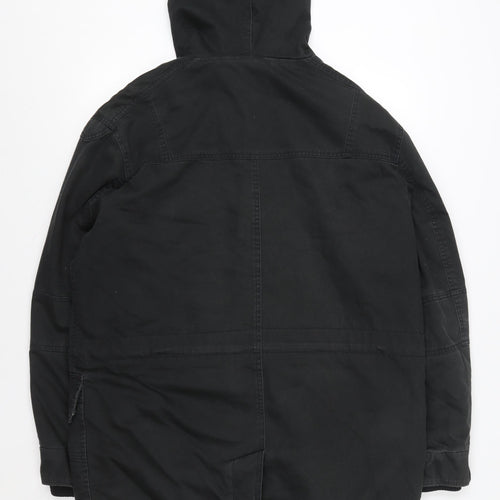 Next Men's Black Hooded Parka Coat Size M Regular Fit Cotton Blend