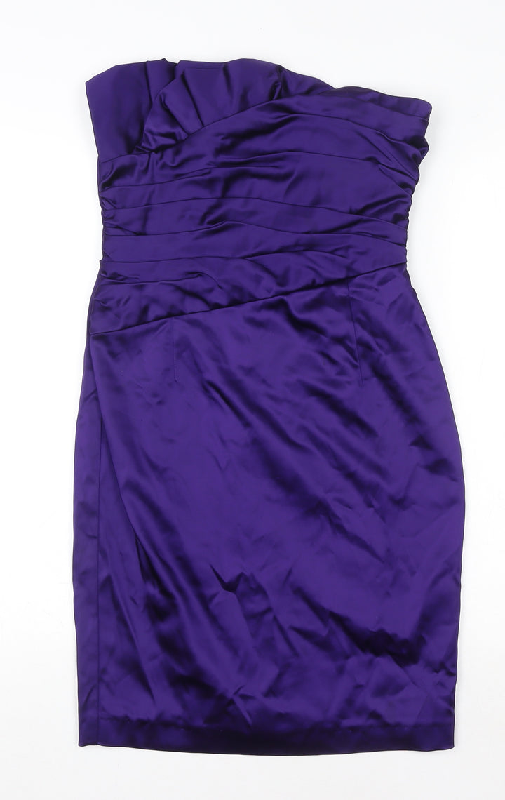 Oasis Women’s Purple Satin Strapless Sheath Dress Size 10