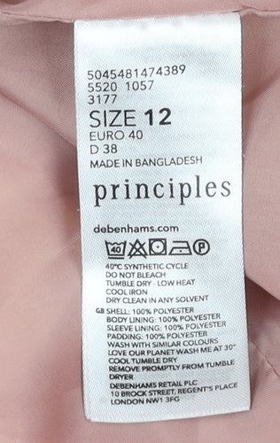 Principles Womens Pink Size 12 Puffer Jacket Lightweight Zip Coat