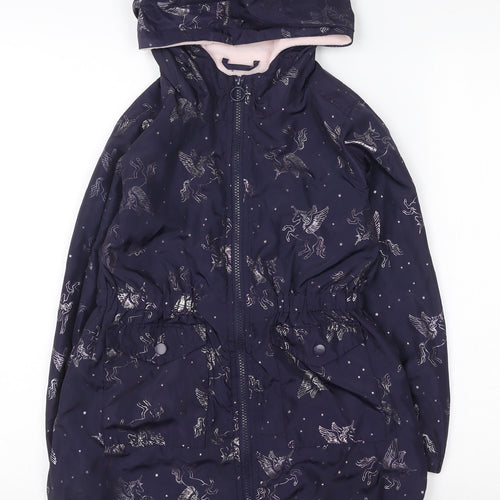Matalan Girls Navy Unicorn Hooded Rain Coat 9 Years Water Resistant