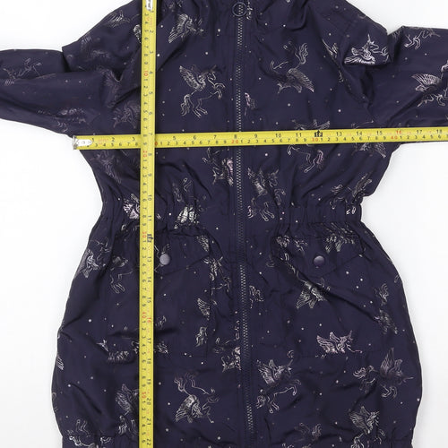 Matalan Girls Navy Unicorn Hooded Rain Coat 9 Years Water Resistant