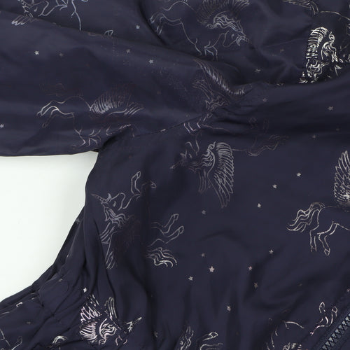 Matalan Girls Navy Unicorn Hooded Rain Coat 9 Years Water Resistant