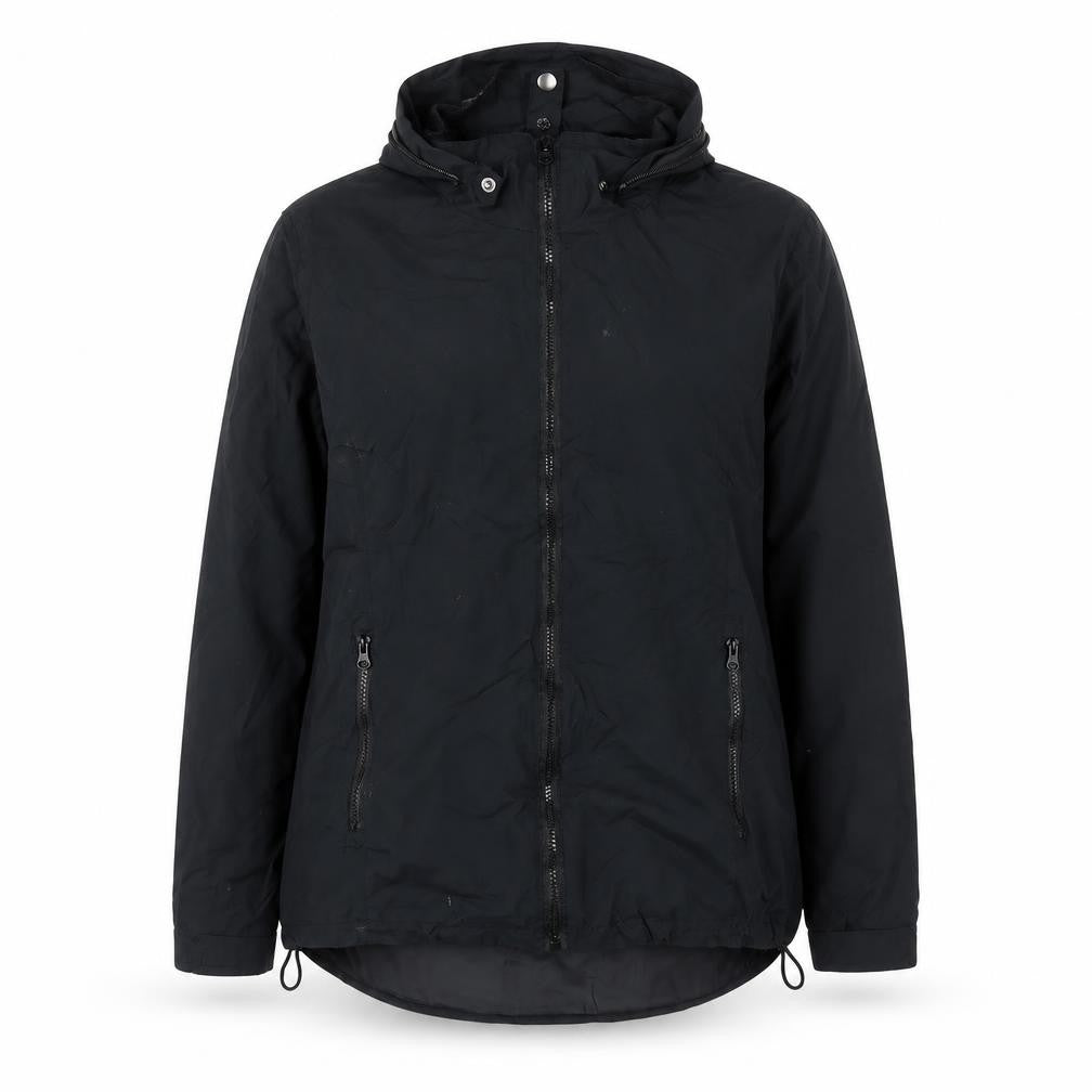 Front view of Nuvano women’s black lightweight windbreaker jacket l