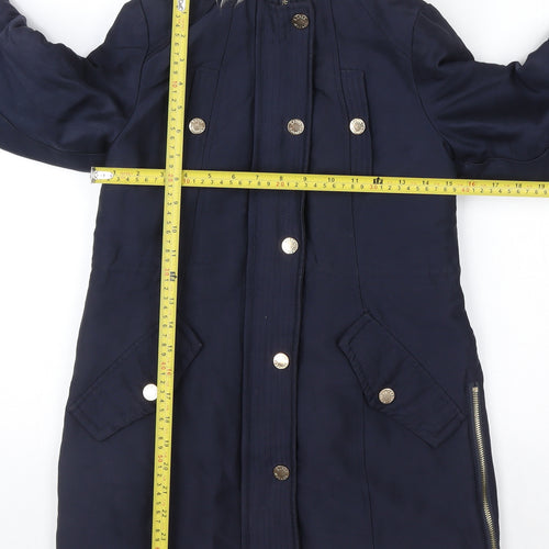 Lipsy London Women's Blue Faux Fur Trim Hooded Parka Coat Size 6