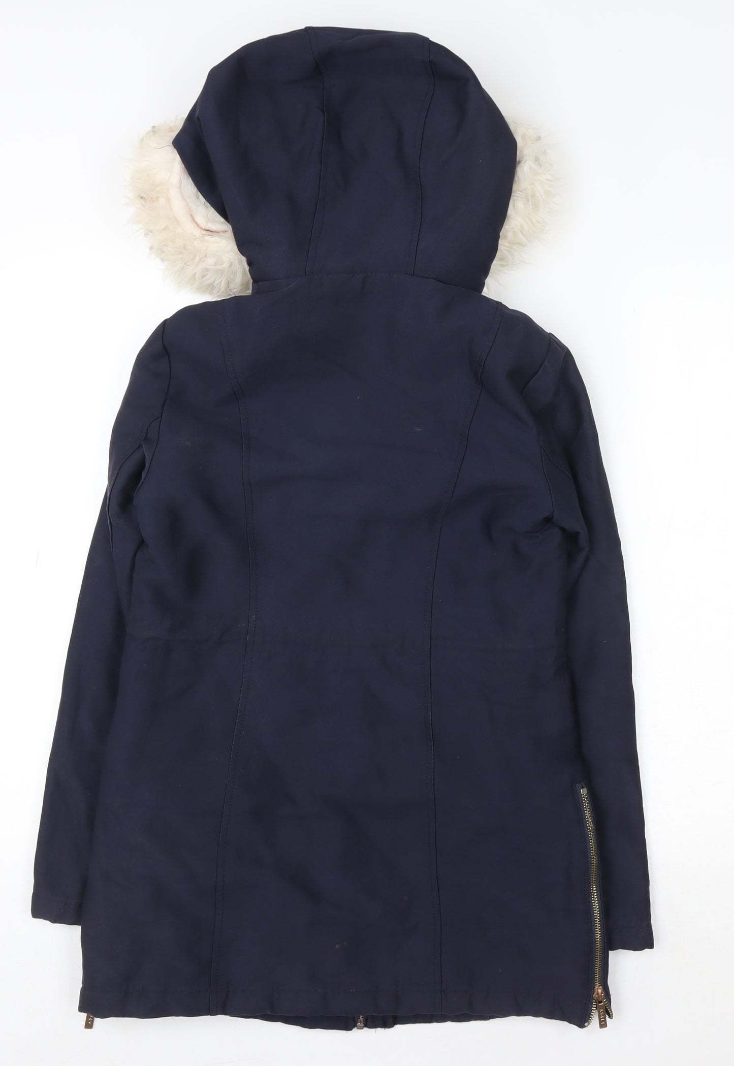 Lipsy London Women's Blue Faux Fur Trim Hooded Parka Coat Size 6