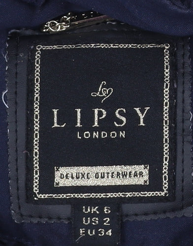 Lipsy London Women's Blue Faux Fur Trim Hooded Parka Coat Size 6